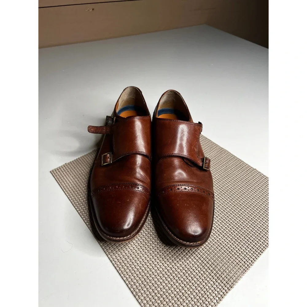 Florsheim Mens 9.5D Double Monk Strap Shoes Brown Leather Cap‎ Toe Brogue 11590